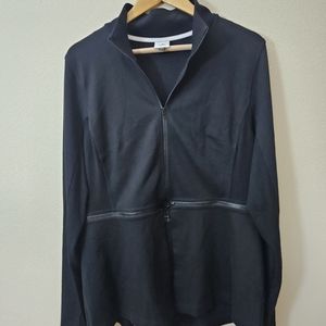 Cabi Relax Jacket Full Zip Detachable Peplum Size L Black Stretch Knit Topper